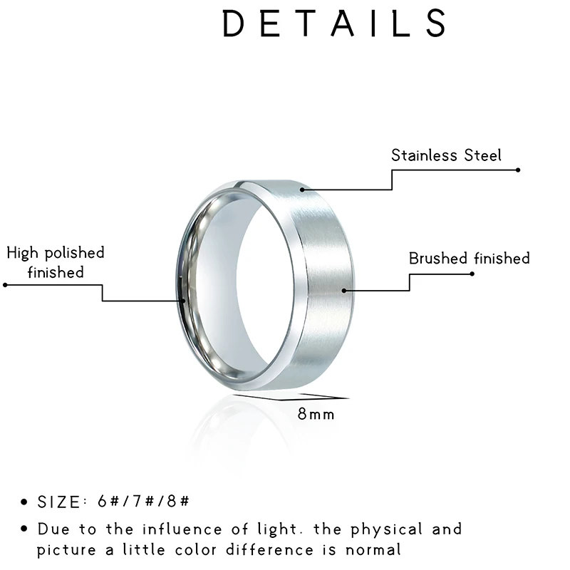Black Rings Classic Stainless Steel Ring Engagement Wedding Bands For Men Female Couple Black Silver Color Fashion Jewelry 8/6mm