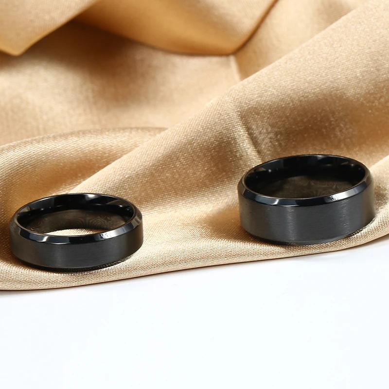 Black Rings Classic Stainless Steel Ring Engagement Wedding Bands For Men Female Couple Black Silver Color Fashion Jewelry 8/6mm