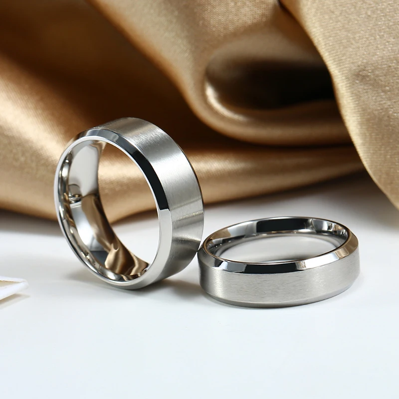 Black Rings Classic Stainless Steel Ring Engagement Wedding Bands For Men Female Couple Black Silver Color Fashion Jewelry 8/6mm