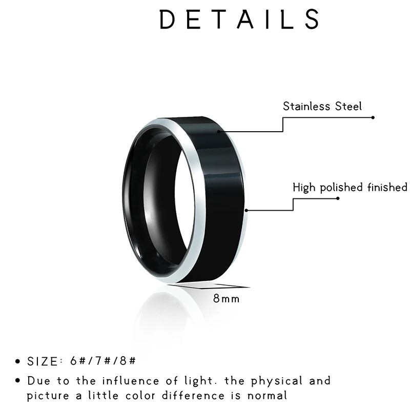 Black Rings Classic Stainless Steel Ring Engagement Wedding Bands For Men Female Couple Black Silver Color Fashion Jewelry 8/6mm Black Rings Classic Stainless Steel Ring Engagement Wedding Bands For Men Female Couple Black Silver Color Fashion Jewelry 8/6mm