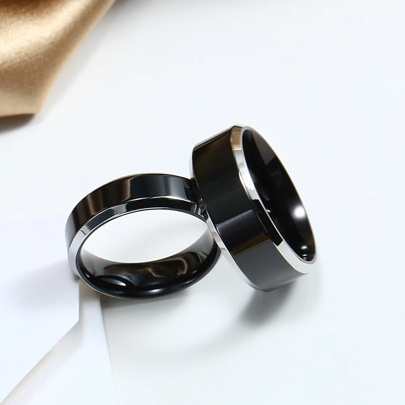 Black Rings Classic Stainless Steel Ring Engagement Wedding Bands For Men Female Couple Black Silver Color Fashion Jewelry 8/6mm