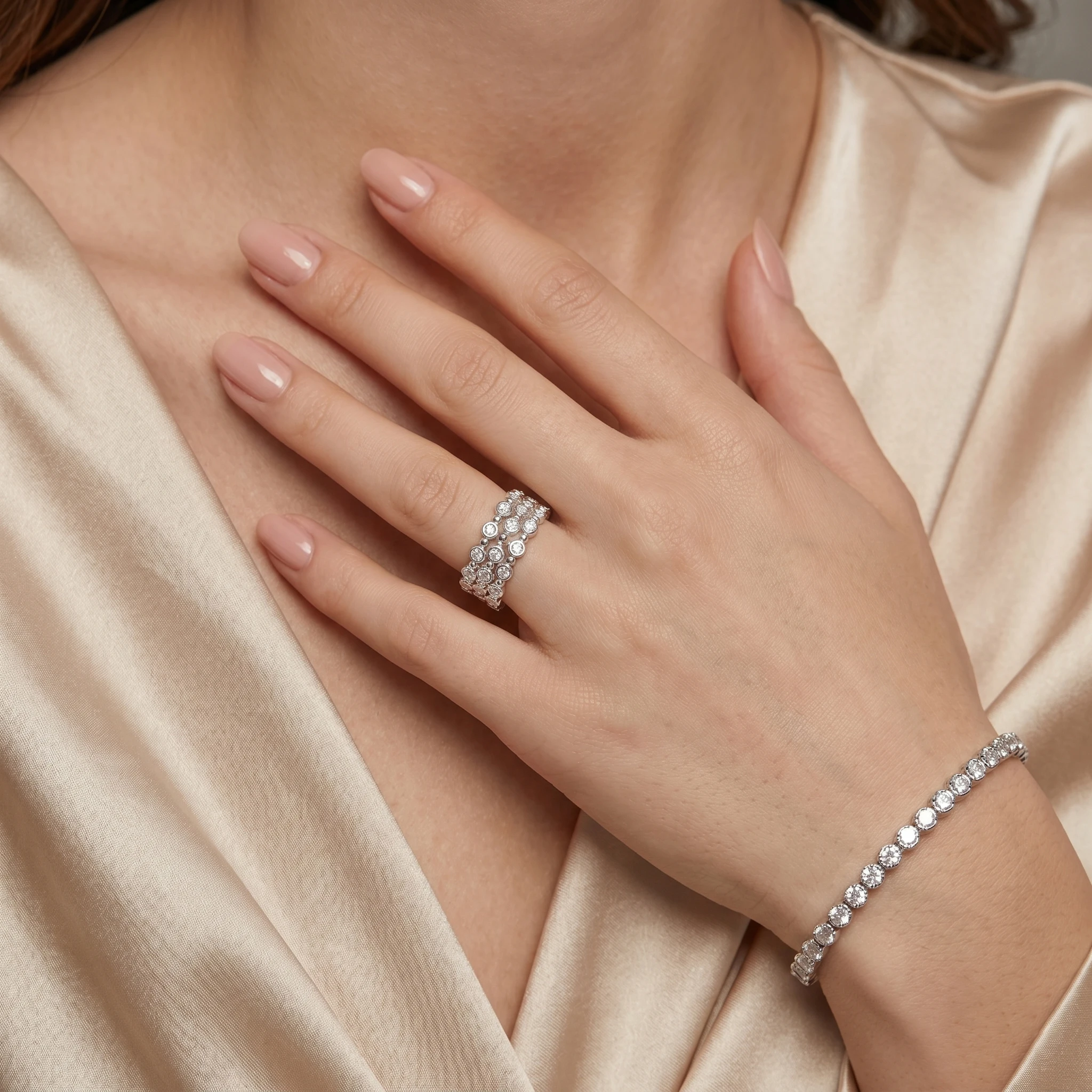 Bubble Multi Row Moissanite Ring, 925 Sterling Silver, D Color VVS1, Heavy Wide Shank, Light Luxury Gift, With Certificate
