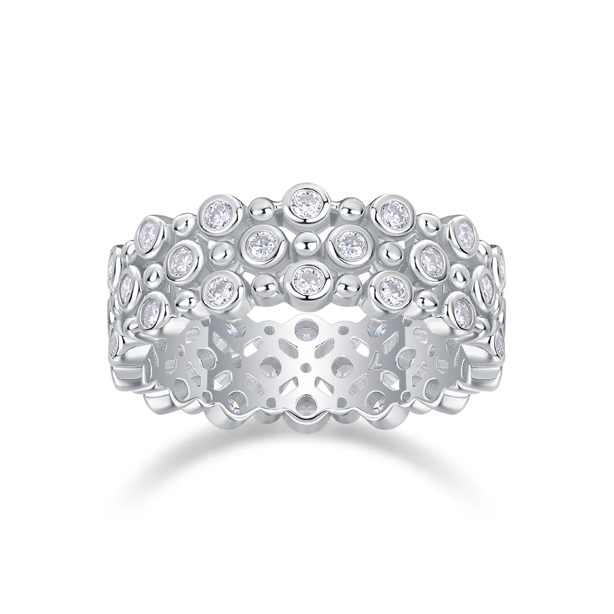 Bubble Multi Row Moissanite Ring, 925 Sterling Silver, D Color VVS1, Heavy Wide Shank, Light Luxury Gift, With Certificate