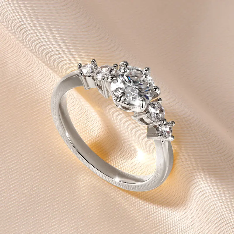 Rrjzz 1CT D Color VVS1 Round Cut Lab Imitation Diamond Moissanite Engagement Ring with GRA 14k Gold Plated  Women Wedding Ring