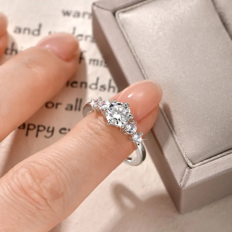 Rrjzz 1CT D Color VVS1 Round Cut Lab Imitation Diamond Moissanite Engagement Ring with GRA 14k Gold Plated  Women Wedding Ring