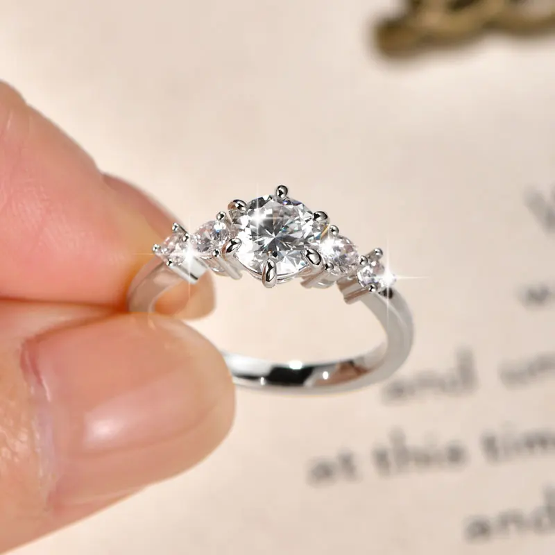 Rrjzz 1CT D Color VVS1 Round Cut Lab Imitation Diamond Moissanite Engagement Ring with GRA 14k Gold Plated  Women Wedding Ring