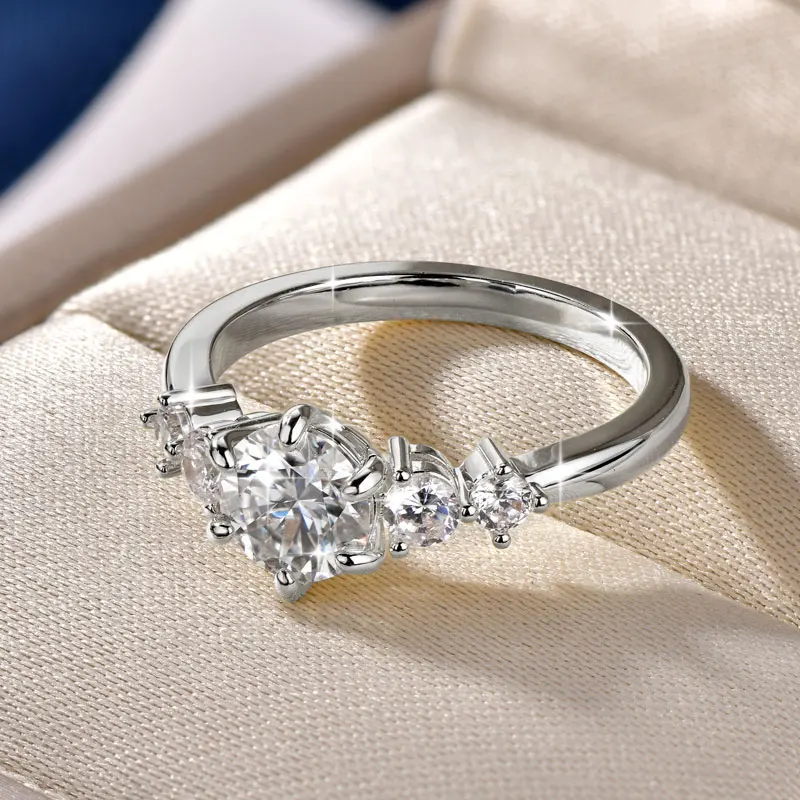 Rrjzz 1CT D Color VVS1 Round Cut Lab Imitation Diamond Moissanite Engagement Ring with GRA 14k Gold Plated  Women Wedding Ring