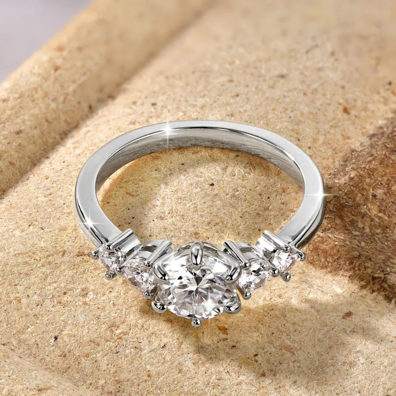 Rrjzz 1CT D Color VVS1 Round Cut Lab Imitation Diamond Moissanite Engagement Ring with GRA 14k Gold Plated  Women Wedding Ring