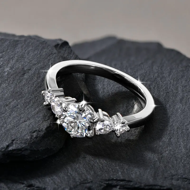 Rrjzz 1CT D Color VVS1 Round Cut Lab Imitation Diamond Moissanite Engagement Ring with GRA 14k Gold Plated  Women Wedding Ring