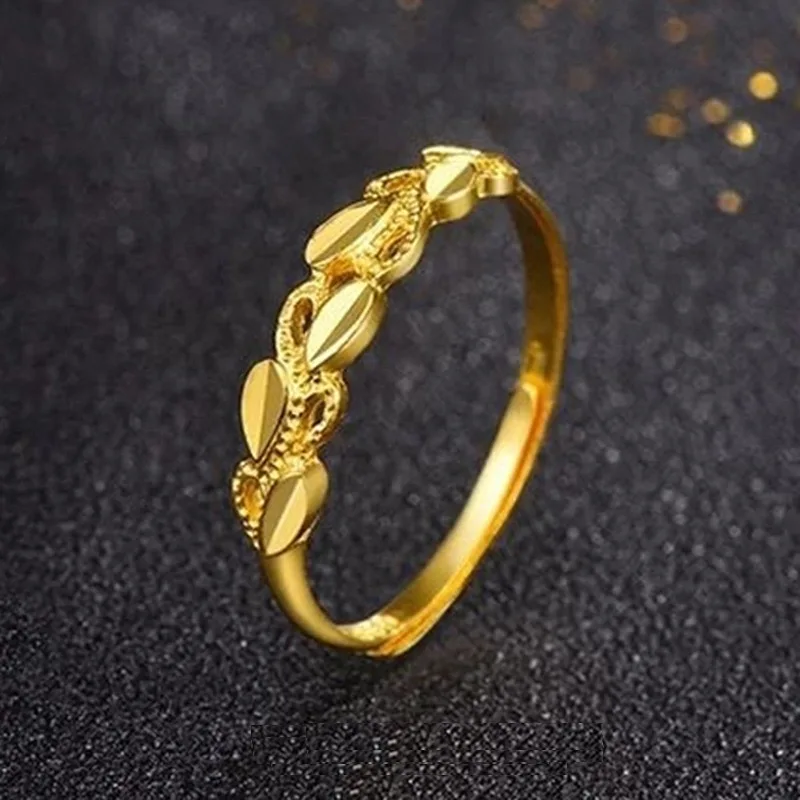 Luxurious 24K 9999 gold natural simple leaf hollow retro women's ring