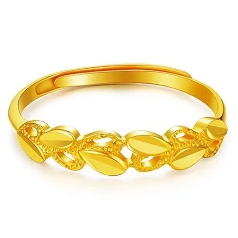 Luxurious 24K 9999 gold natural simple leaf hollow retro women's ring