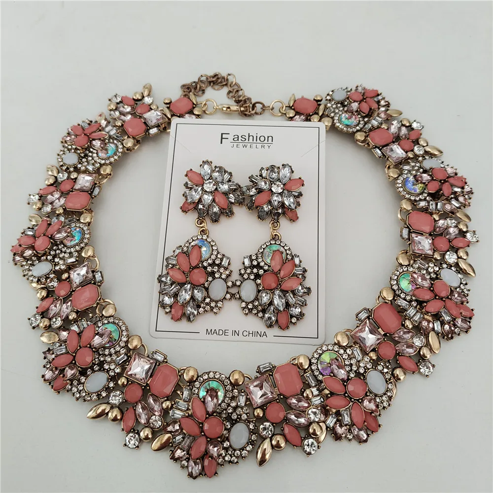 2026 New Fashion Crystal Rhinestones Large Collar Choker Necklace Earrings Women Jewelry Sets Indian Statement Wedding Necklace