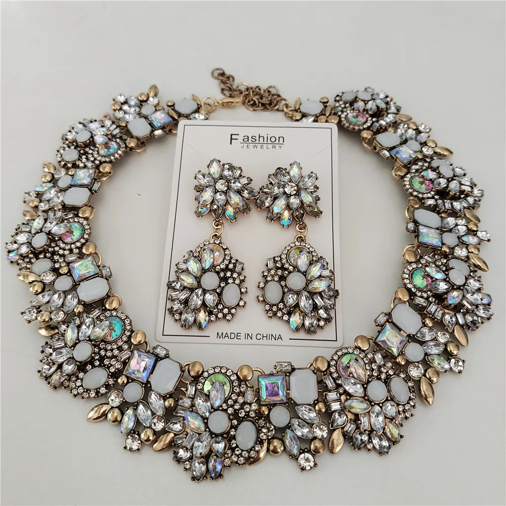 2026 New Fashion Crystal Rhinestones Large Collar Choker Necklace Earrings Women Jewelry Sets Indian Statement Wedding Necklace