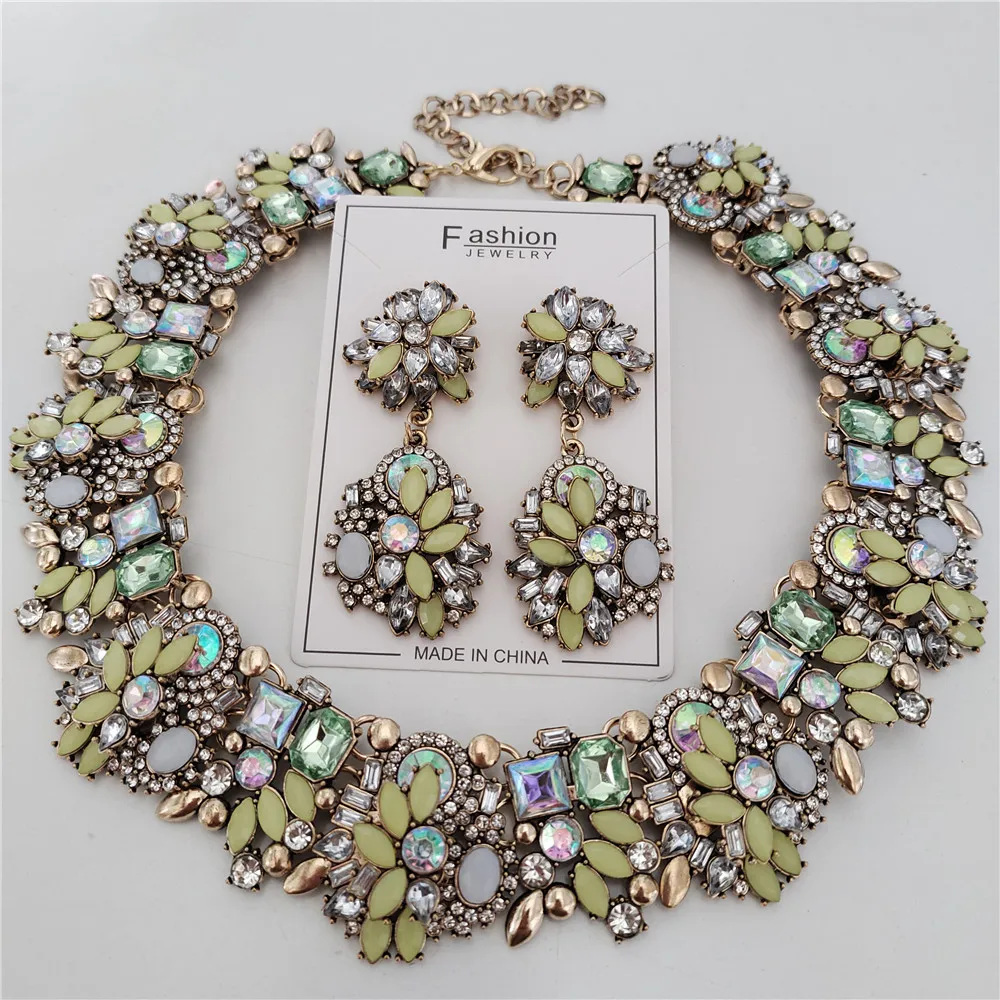 2026 New Fashion Crystal Rhinestones Large Collar Choker Necklace Earrings Women Jewelry Sets Indian Statement Wedding Necklace