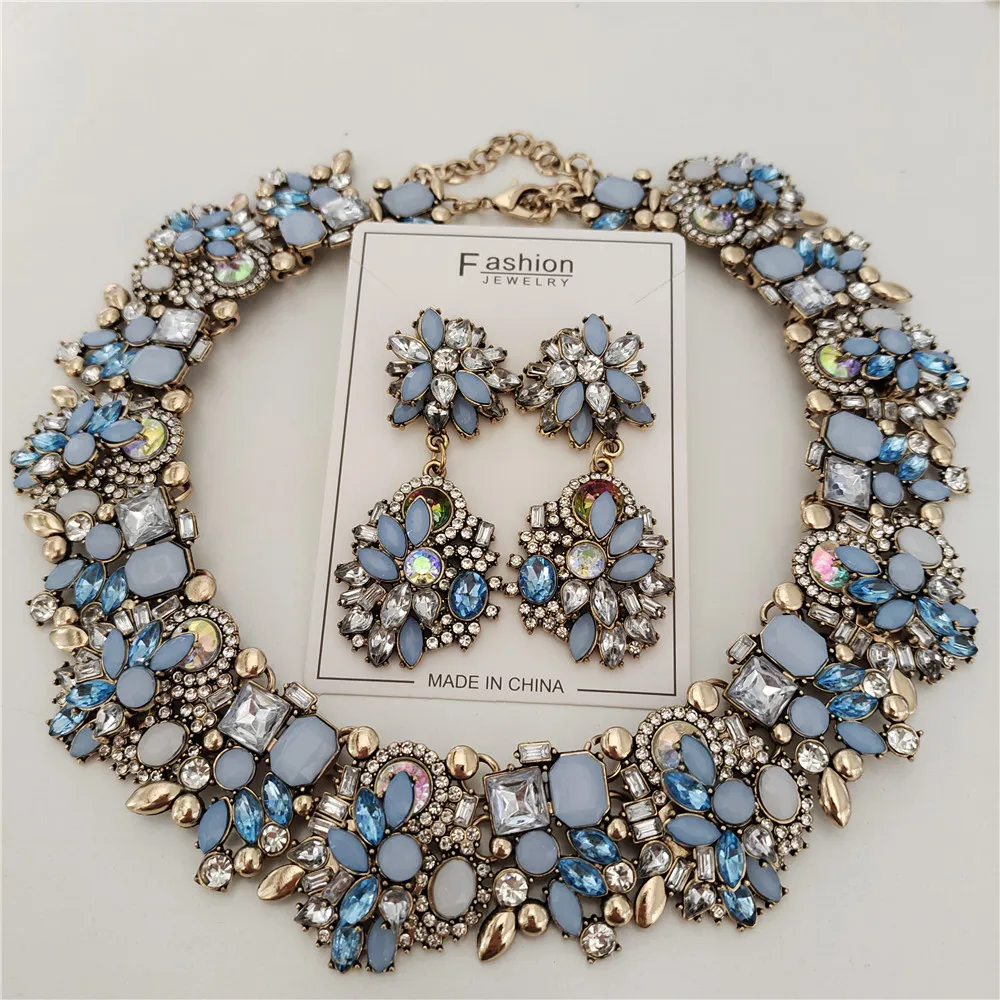 2026 New Fashion Crystal Rhinestones Large Collar Choker Necklace Earrings Women Jewelry Sets Indian Statement Wedding Necklace