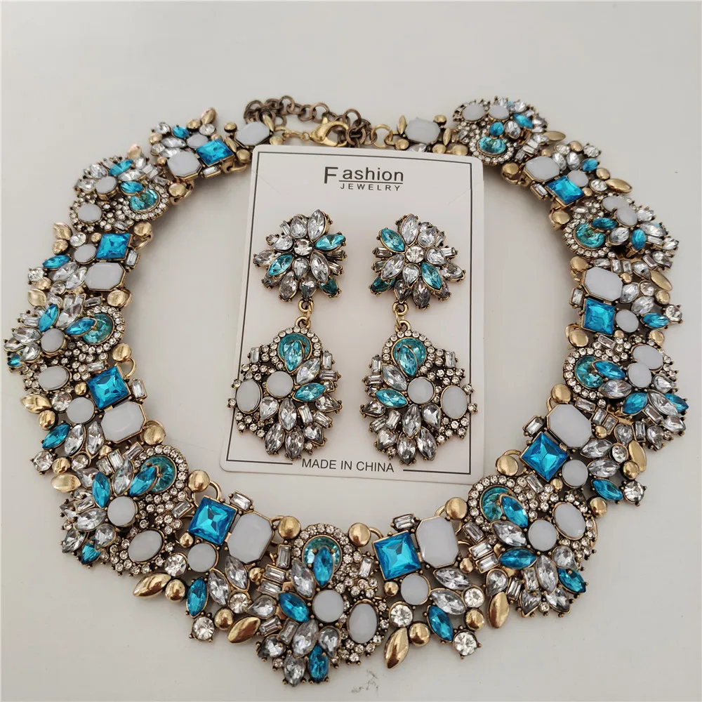 2026 New Fashion Crystal Rhinestones Large Collar Choker Necklace Earrings Women Jewelry Sets Indian Statement Wedding Necklace
