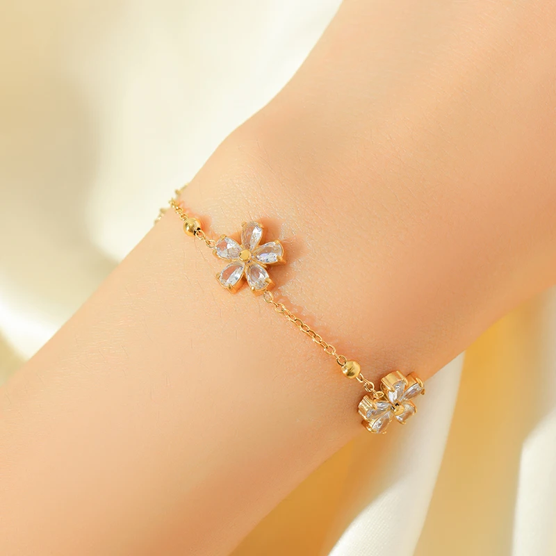 EILIECK 316L Stainless Steel White Zirconia Flower Petal Necklace Bracelet Earrings Set For Women New Trendy Jewelry Party Gift