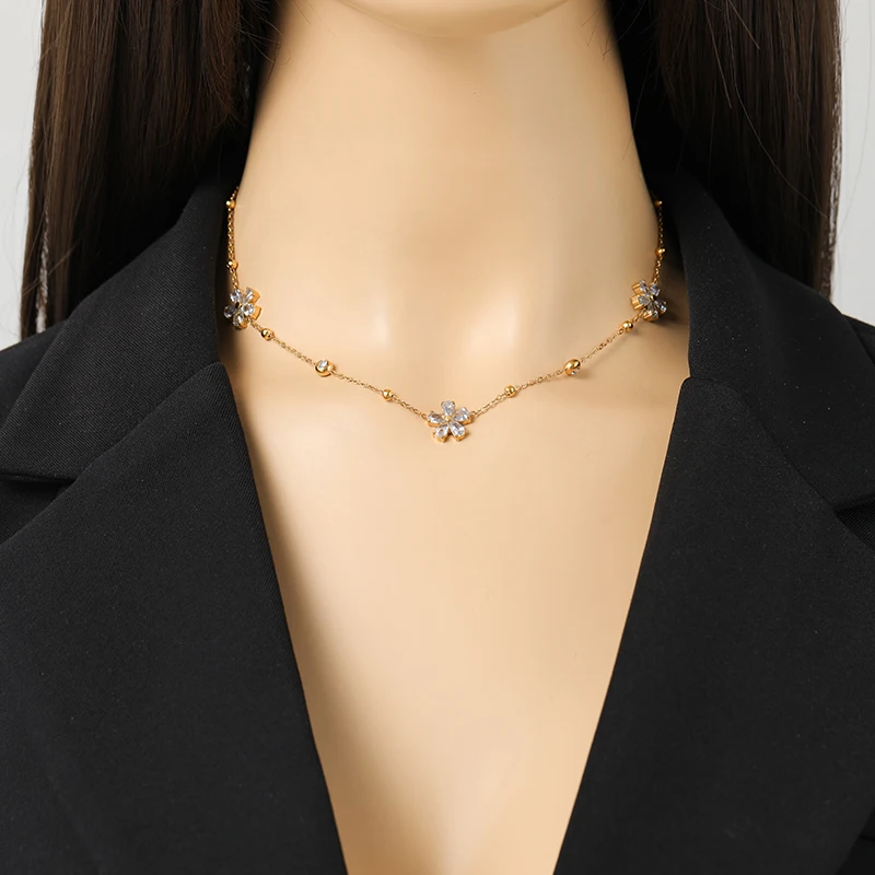 EILIECK 316L Stainless Steel White Zirconia Flower Petal Necklace Bracelet Earrings Set For Women New Trendy Jewelry Party Gift EILIECK 316L Stainless Steel White Zirconia Flower Petal Necklace Bracelet Earrings Set For Women New Trendy Jewelry Party Gift