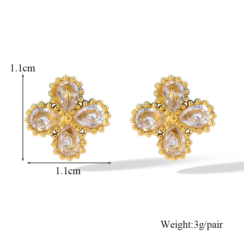 EILIECK 316L Stainless Steel White Zirconia Flower Petal Necklace Bracelet Earrings Set For Women New Trendy Jewelry Party Gift