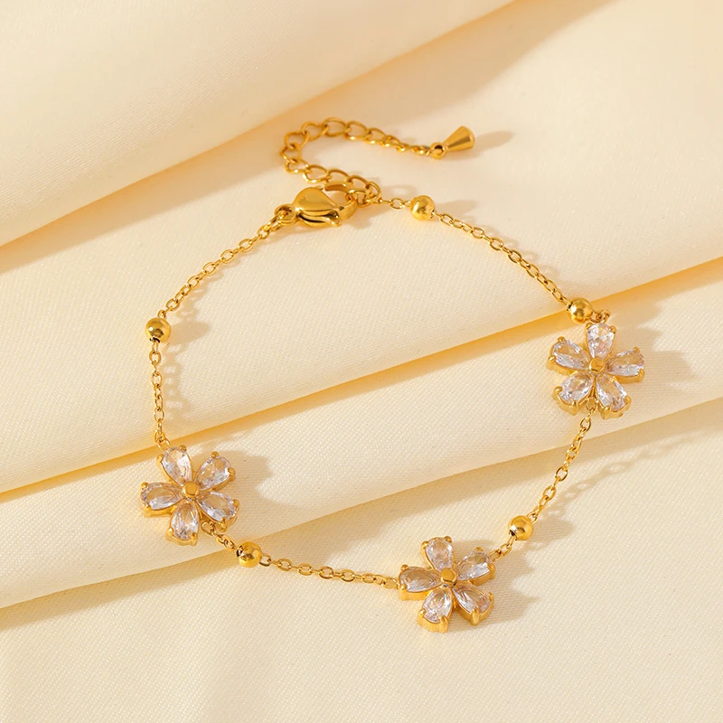 EILIECK 316L Stainless Steel White Zirconia Flower Petal Necklace Bracelet Earrings Set For Women New Trendy Jewelry Party Gift