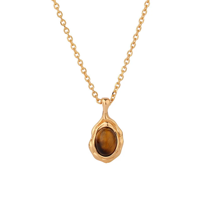 New Tiger Eye Single Pendant Necklace Earrings Rings Set for Woman Elegent Brown Stone Fine Jewelry Set Friendship Holiday Gift