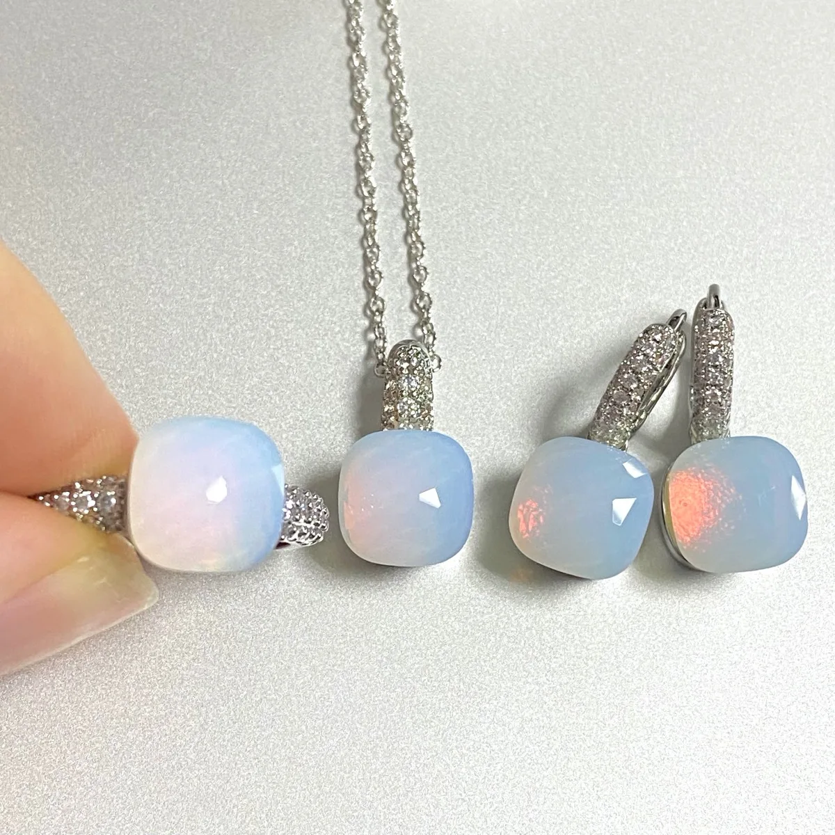 3Pcs/Set Women Ring Earrings Necklace Jewelry Set Inlay Zircon 30Colors Crystal Jewelry Set Platinum Plated Fashion Jewelry Gift
