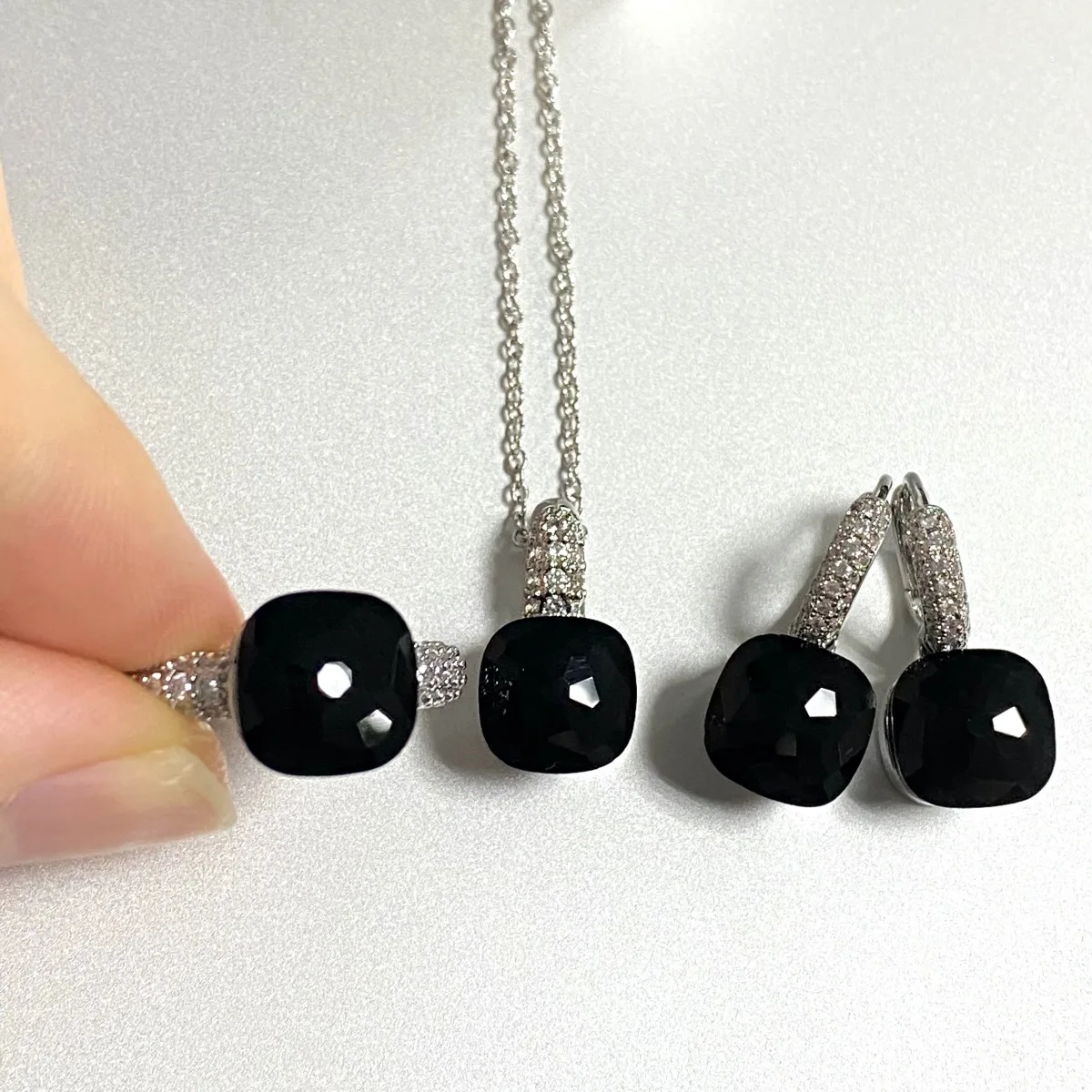 3Pcs/Set Women Ring Earrings Necklace Jewelry Set Inlay Zircon 30Colors Crystal Jewelry Set Platinum Plated Fashion Jewelry Gift