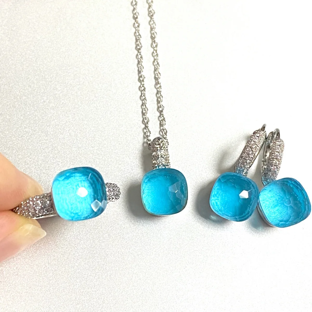 3Pcs/Set Women Ring Earrings Necklace Jewelry Set Inlay Zircon 30Colors Crystal Jewelry Set Platinum Plated Fashion Jewelry Gift