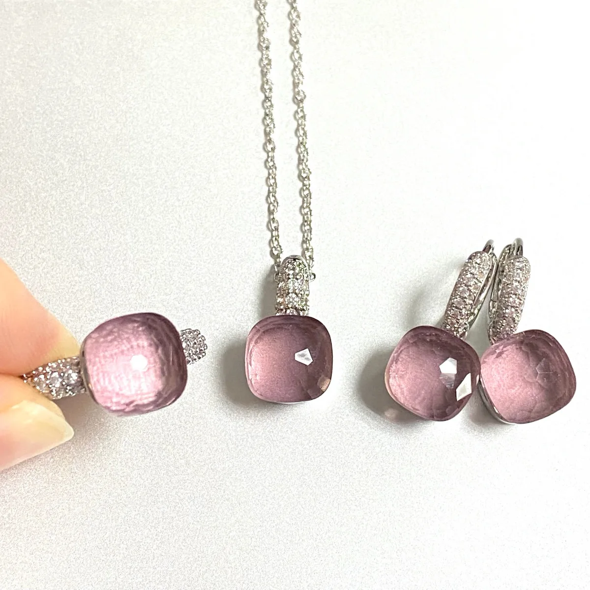 3Pcs/Set Women Ring Earrings Necklace Jewelry Set Inlay Zircon 30Colors Crystal Jewelry Set Platinum Plated Fashion Jewelry Gift
