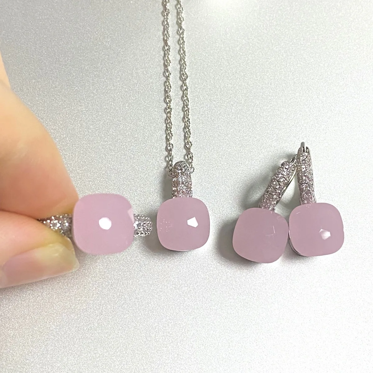 3Pcs/Set Women Ring Earrings Necklace Jewelry Set Inlay Zircon 30Colors Crystal Jewelry Set Platinum Plated Fashion Jewelry Gift
