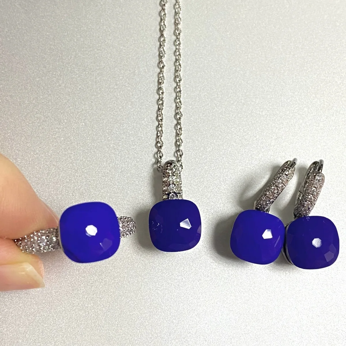 3Pcs/Set Women Ring Earrings Necklace Jewelry Set Inlay Zircon 30Colors Crystal Jewelry Set Platinum Plated Fashion Jewelry Gift