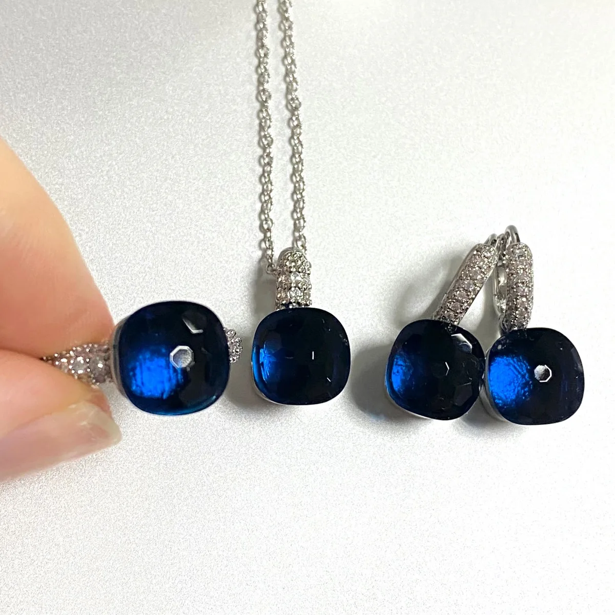 3Pcs/Set Women Ring Earrings Necklace Jewelry Set Inlay Zircon 30Colors Crystal Jewelry Set Platinum Plated Fashion Jewelry Gift