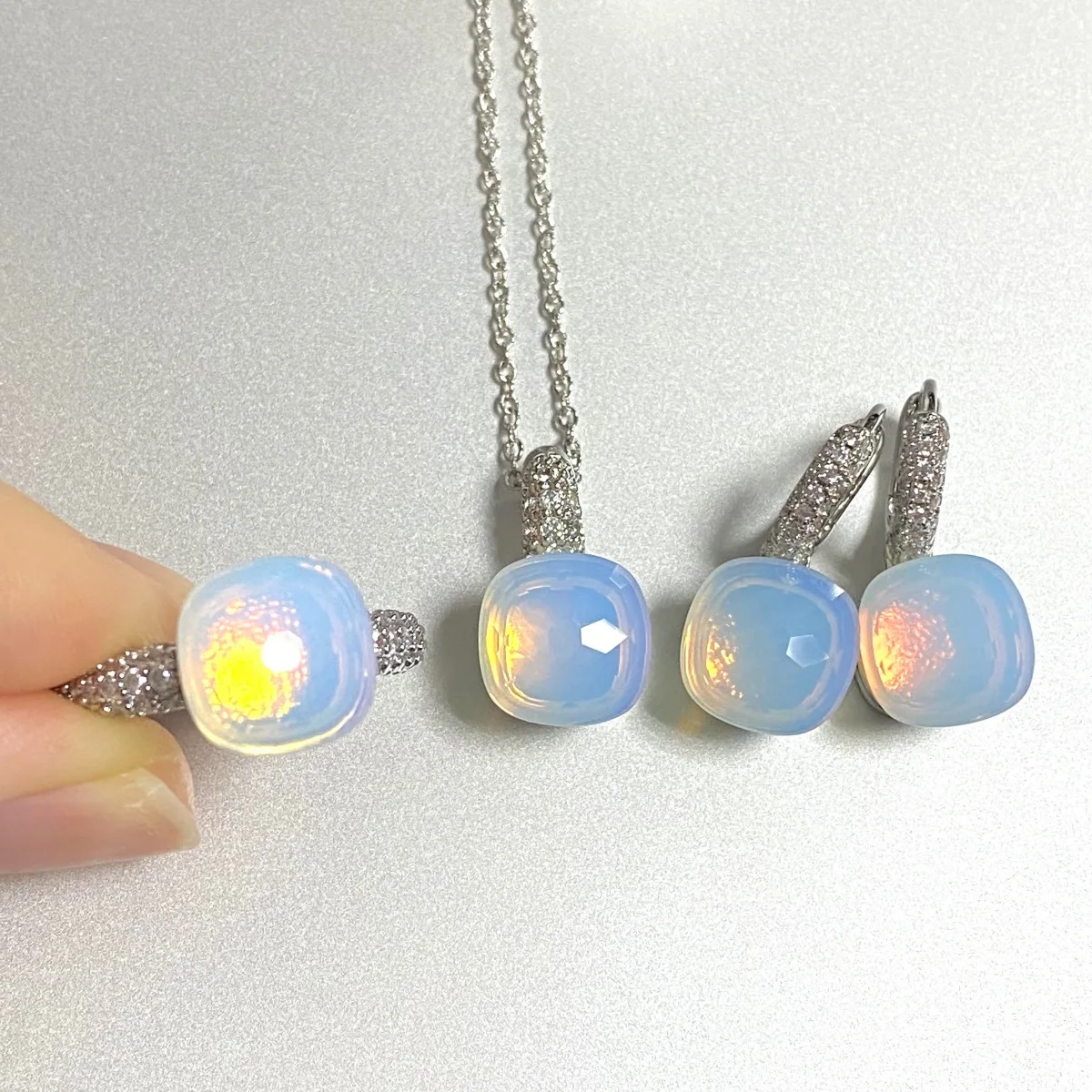 3Pcs/Set Women Ring Earrings Necklace Jewelry Set Inlay Zircon 30Colors Crystal Jewelry Set Platinum Plated Fashion Jewelry Gift