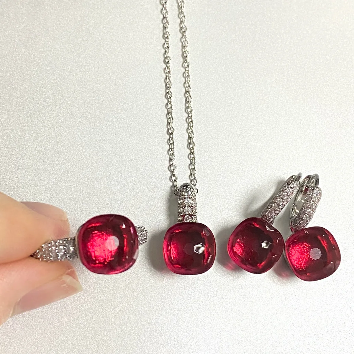 3Pcs/Set Women Ring Earrings Necklace Jewelry Set Inlay Zircon 30Colors Crystal Jewelry Set Platinum Plated Fashion Jewelry Gift