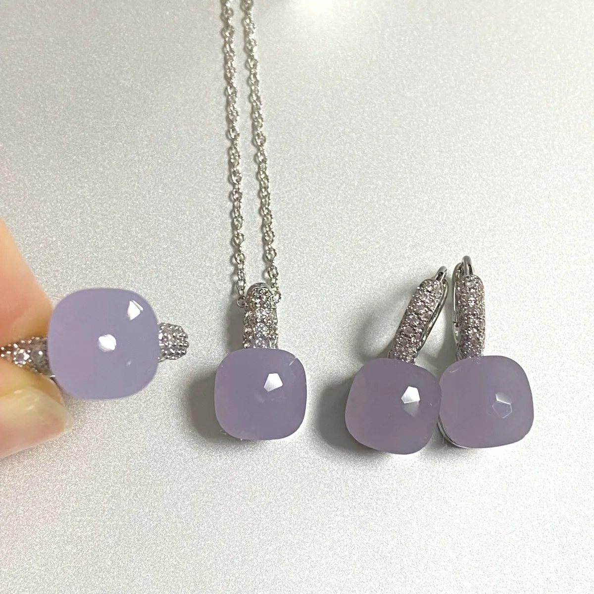 3Pcs/Set Women Ring Earrings Necklace Jewelry Set Inlay Zircon 30Colors Crystal Jewelry Set Platinum Plated Fashion Jewelry Gift