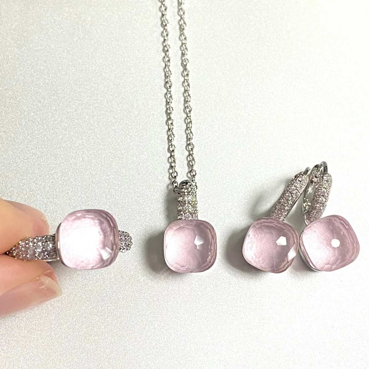 3Pcs/Set Women Ring Earrings Necklace Jewelry Set Inlay Zircon 30Colors Crystal Jewelry Set Platinum Plated Fashion Jewelry Gift