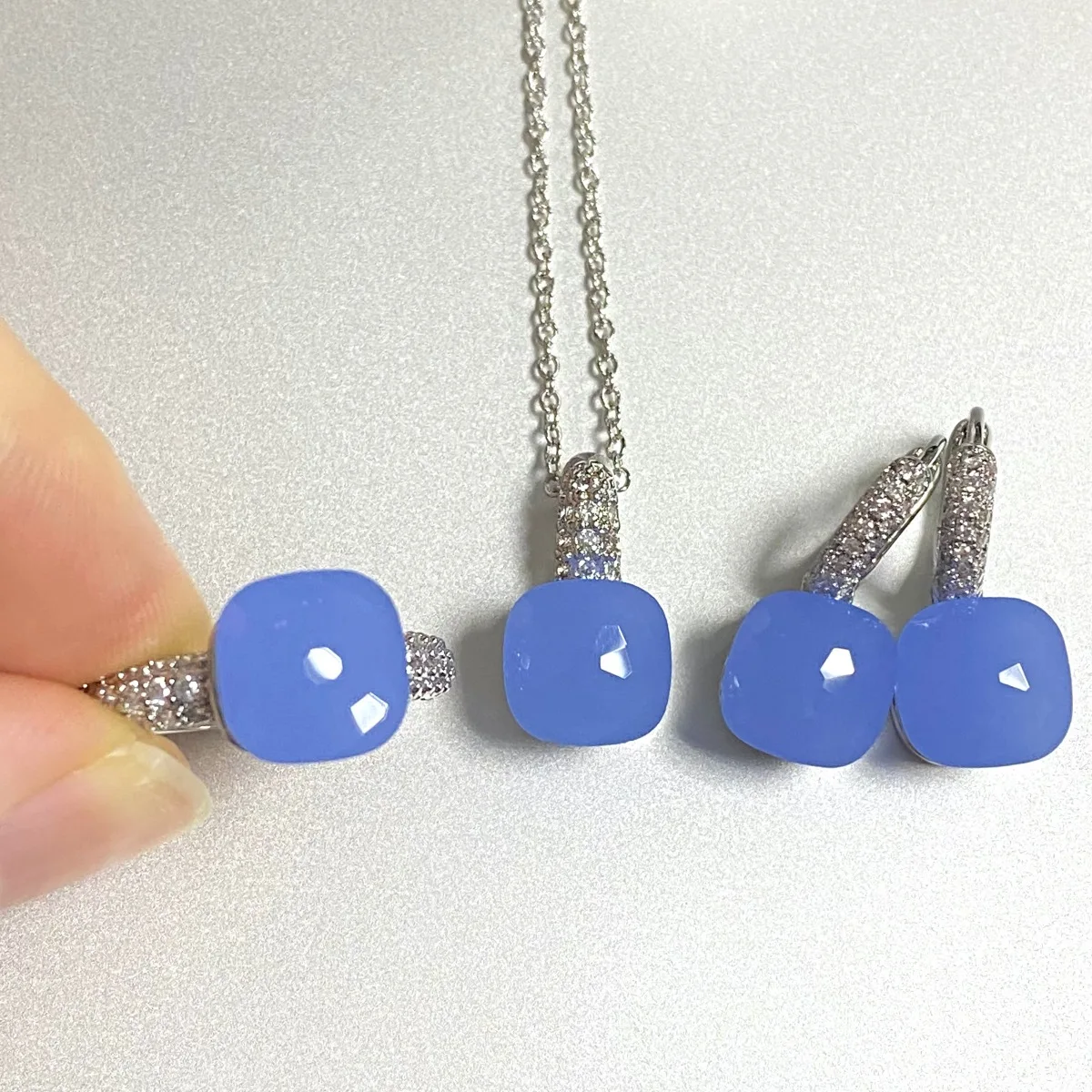 3Pcs/Set Women Ring Earrings Necklace Jewelry Set Inlay Zircon 30Colors Crystal Jewelry Set Platinum Plated Fashion Jewelry Gift