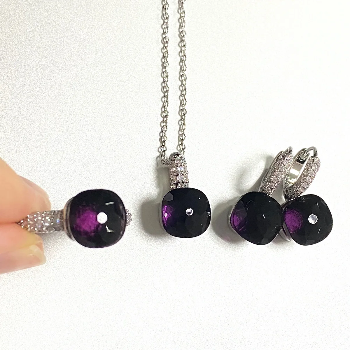 3Pcs/Set Women Ring Earrings Necklace Jewelry Set Inlay Zircon 30Colors Crystal Jewelry Set Platinum Plated Fashion Jewelry Gift