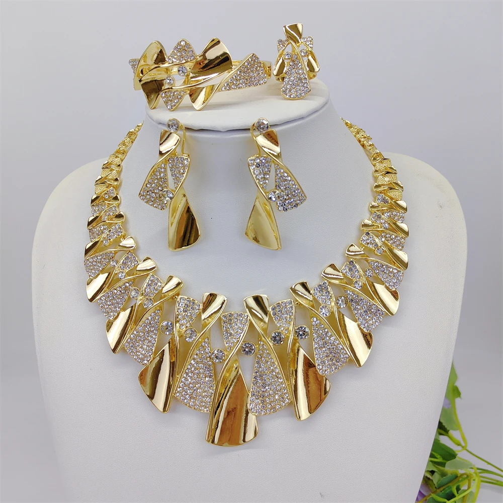 Fashion Luxury Jewelry Set High Quality Gorgeous Two Tone Design For Women Bridal Wedding Engagement Jewelry Italian