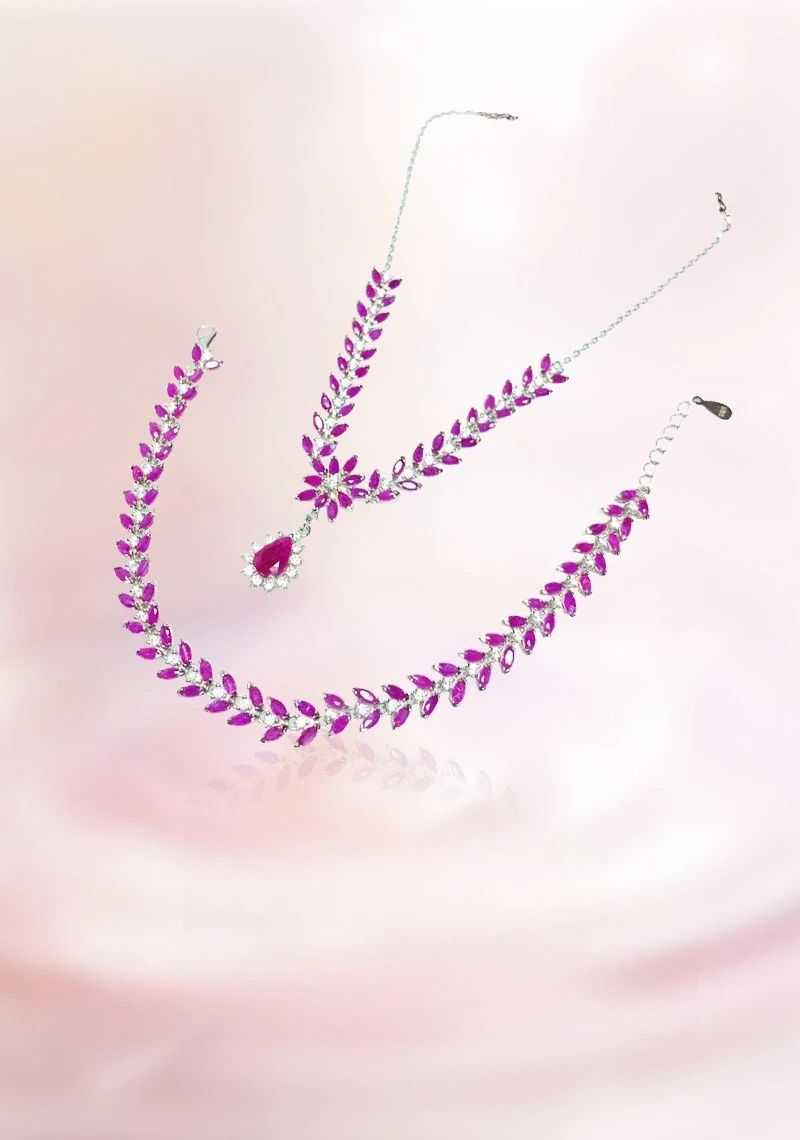 Heated Natural Ruby Necklace & Bracelet Set, 925 Silver Setting, Elegant Gemstone Jewelry Gift for Women Heated Natural Ruby Necklace & Bracelet Set, 925 Silver Setting, Elegant Gemstone Jewelry Gift for Women