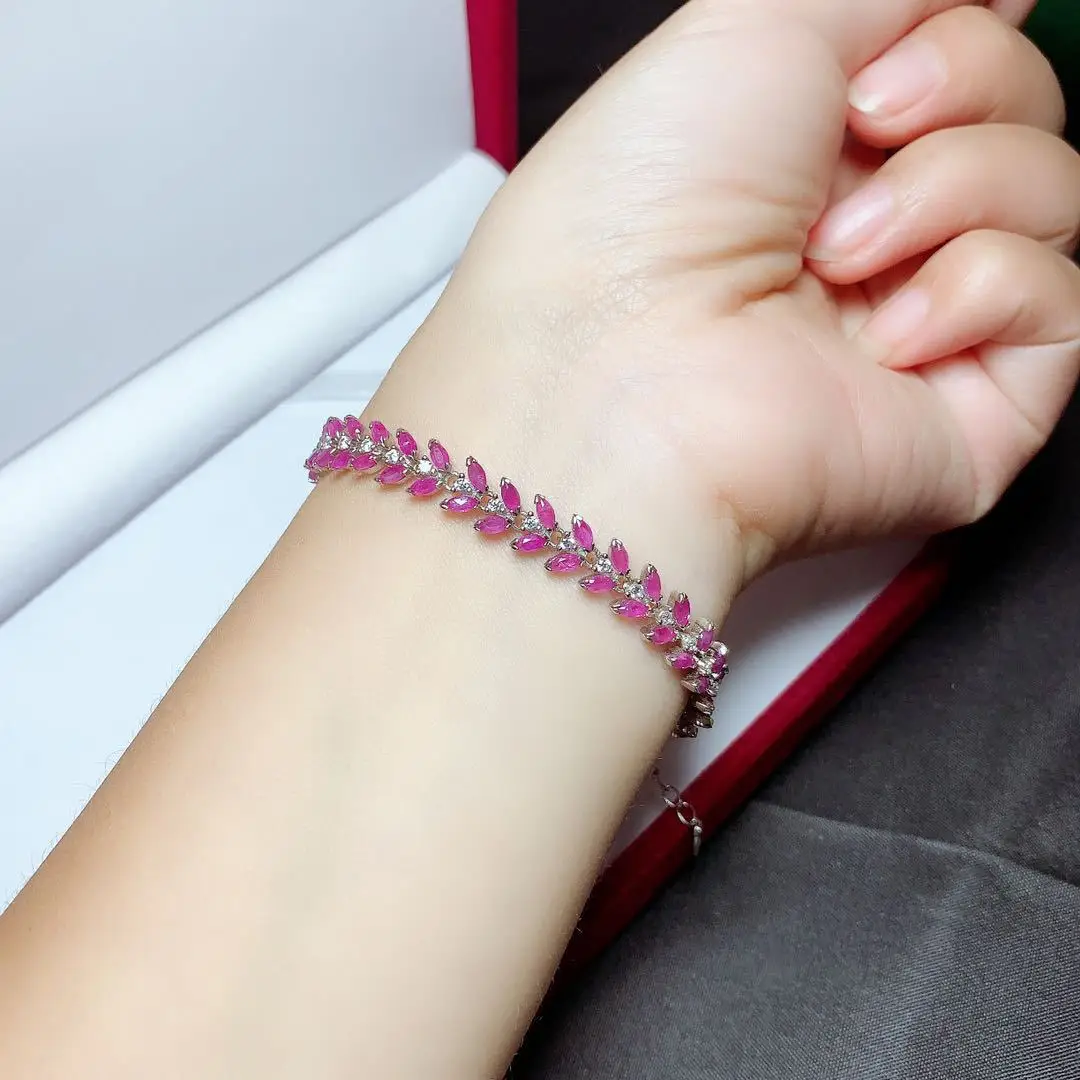 Heated Natural Ruby Necklace & Bracelet Set, 925 Silver Setting, Elegant Gemstone Jewelry Gift for Women Heated Natural Ruby Necklace & Bracelet Set, 925 Silver Setting, Elegant Gemstone Jewelry Gift for Women