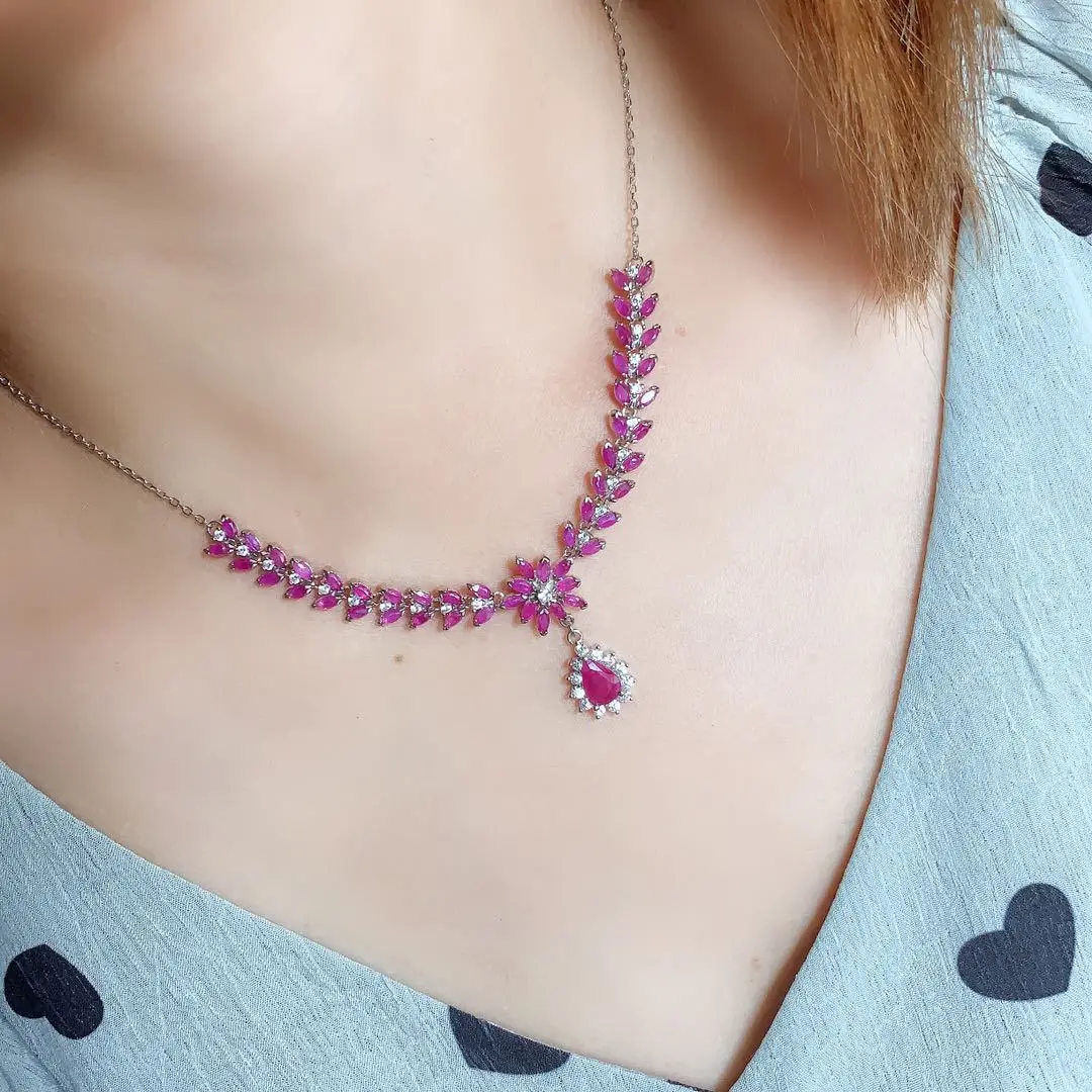 Heated Natural Ruby Necklace & Bracelet Set, 925 Silver Setting, Elegant Gemstone Jewelry Gift for Women Heated Natural Ruby Necklace & Bracelet Set, 925 Silver Setting, Elegant Gemstone Jewelry Gift for Women