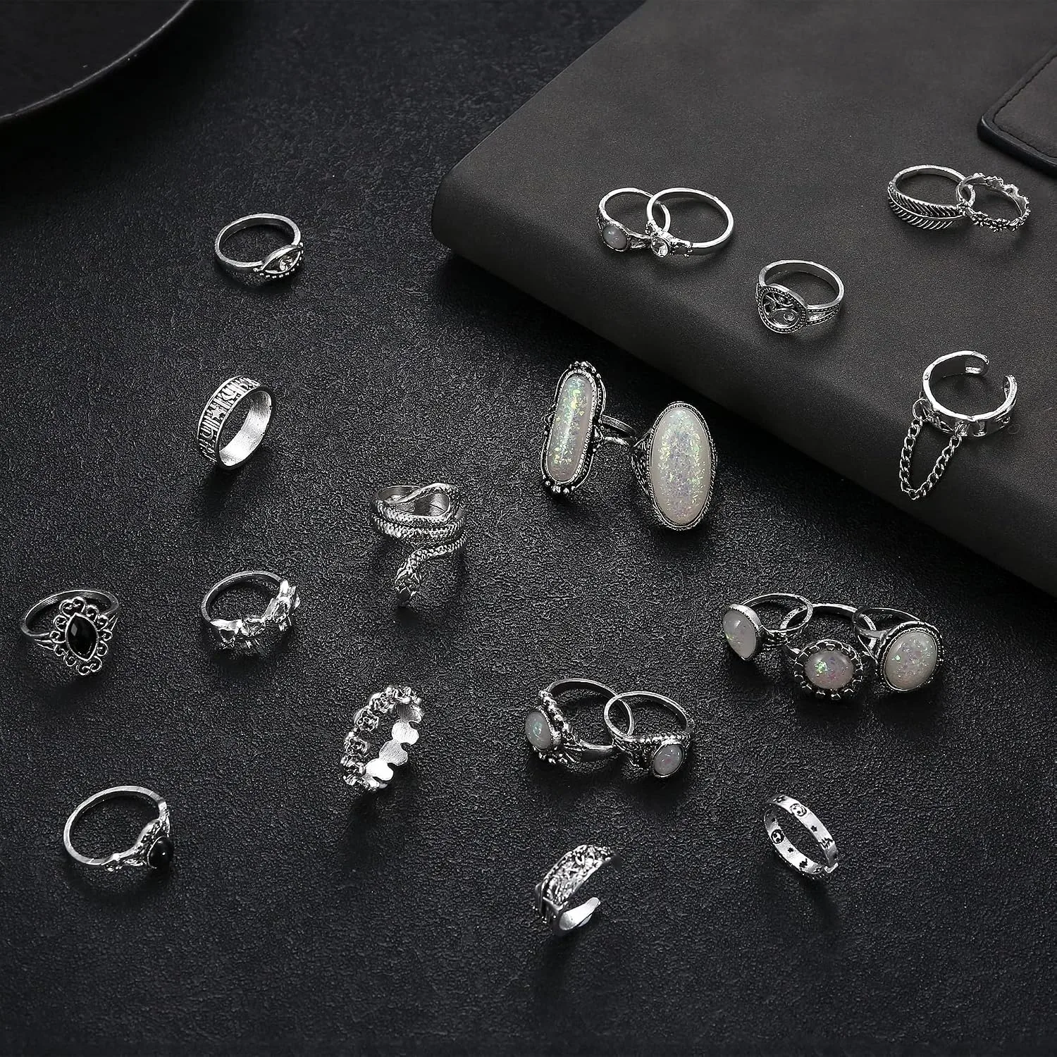 33 Pcs Vintage Grunge Punk Gothic Jewellery Set, Crystal Butterfly Cross Heart Necklaces Chokers Earrings, Adjustable Stackable Knuckle Rings Y2K Boho Fairy Accessories for Women and Men 33 Pcs Vintage Grunge Punk Gothic Jewellery Set, Crystal Butterfly Cross Heart Necklaces Chokers Earrings, Adjustable Stackable Knuckle Rings Y2K Boho Fairy Accessories for Women and Men