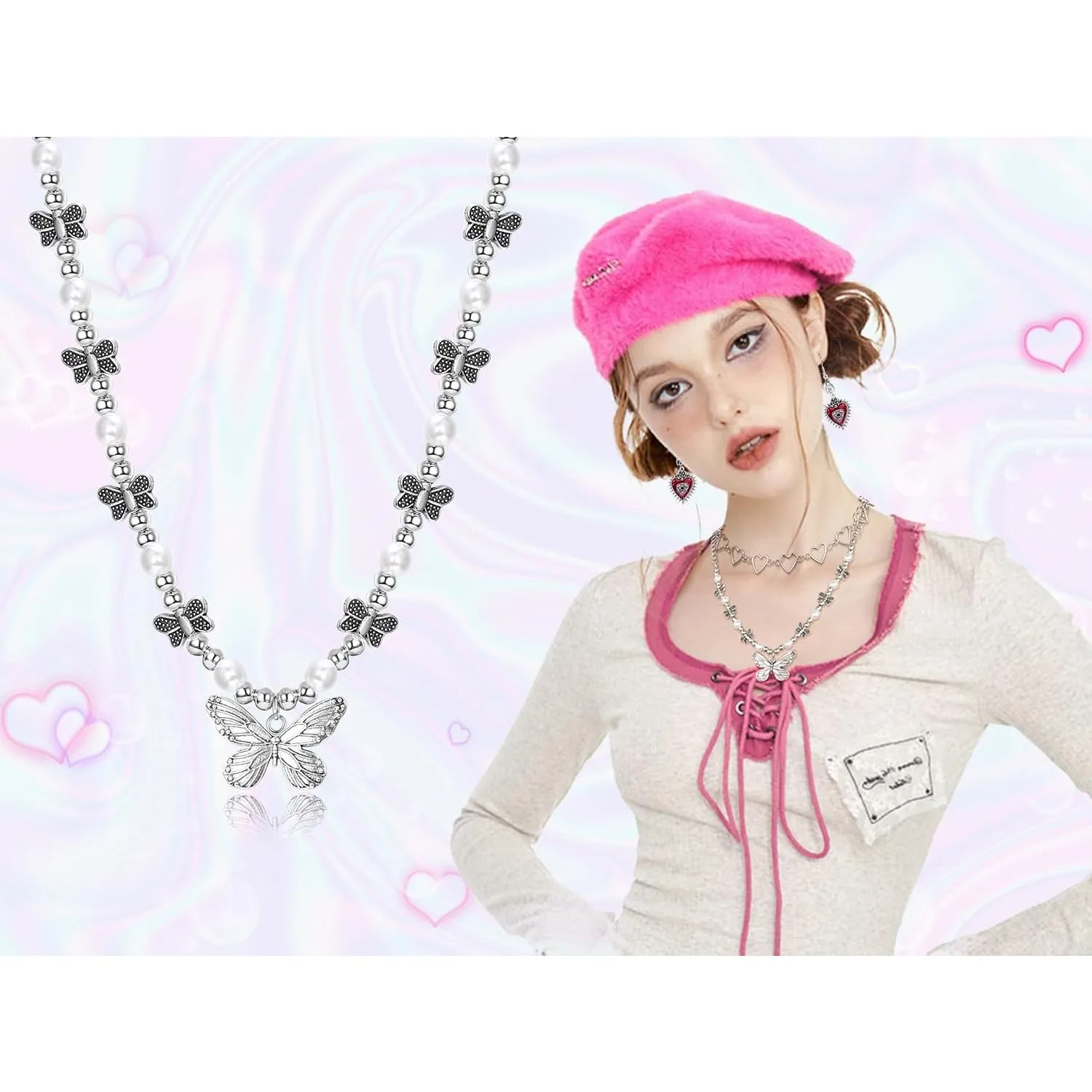 33 Pcs Vintage Grunge Punk Gothic Jewellery Set, Crystal Butterfly Cross Heart Necklaces Chokers Earrings, Adjustable Stackable Knuckle Rings Y2K Boho Fairy Accessories for Women and Men 33 Pcs Vintage Grunge Punk Gothic Jewellery Set, Crystal Butterfly Cross Heart Necklaces Chokers Earrings, Adjustable Stackable Knuckle Rings Y2K Boho Fairy Accessories for Women and Men