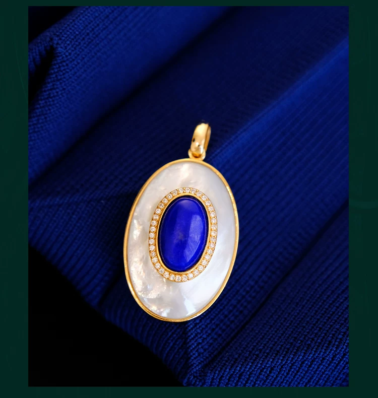 Natural Lapis Lazuli Ring Necklace Earrings S925 Sterling Silver Gold-Plated White Mother of Pearl Jewelry Set
