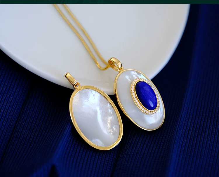 Natural Lapis Lazuli Ring Necklace Earrings S925 Sterling Silver Gold-Plated White Mother of Pearl Jewelry Set