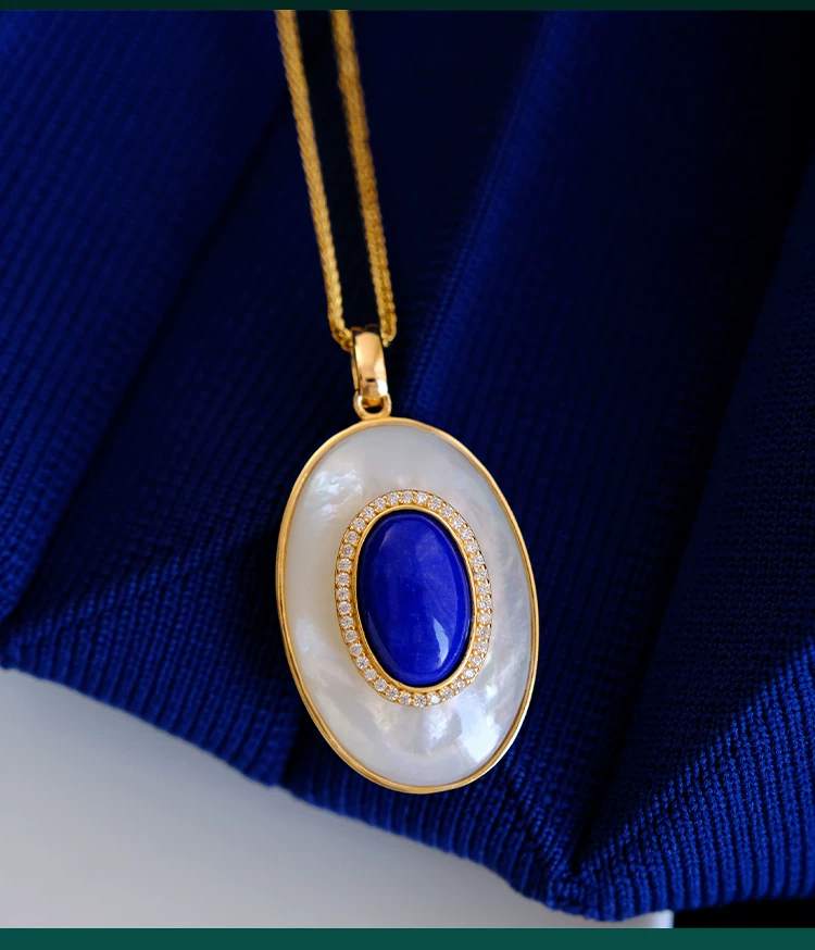 Natural Lapis Lazuli Ring Necklace Earrings S925 Sterling Silver Gold-Plated White Mother of Pearl Jewelry Set