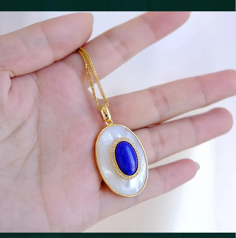 Natural Lapis Lazuli Ring Necklace Earrings S925 Sterling Silver Gold-Plated White Mother of Pearl Jewelry Set Natural Lapis Lazuli Ring Necklace Earrings S925 Sterling Silver Gold-Plated White Mother of Pearl Jewelry Set