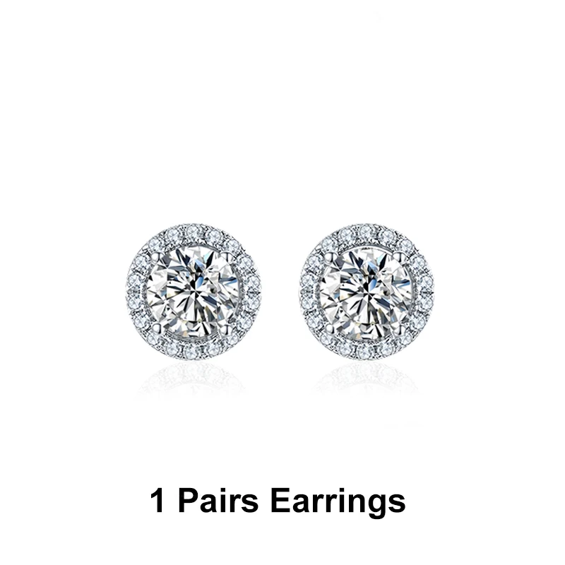 NeeTim 1ct D Color VVS1 Moissanite Jewelry Set 925 Silver with White Gold Plated Pendant Necklace Stud Earrings Sets for Women