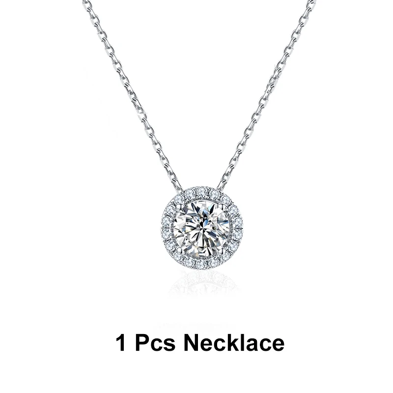 NeeTim 1ct D Color VVS1 Moissanite Jewelry Set 925 Silver with White Gold Plated Pendant Necklace Stud Earrings Sets for Women